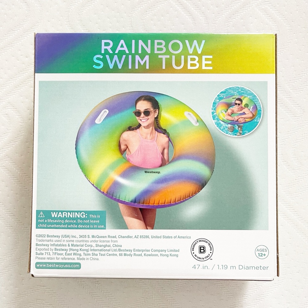 BESTWAY Rainbow Swim Tube Inflatable Pool Ring - Multicolor - Picture 2 of 3
